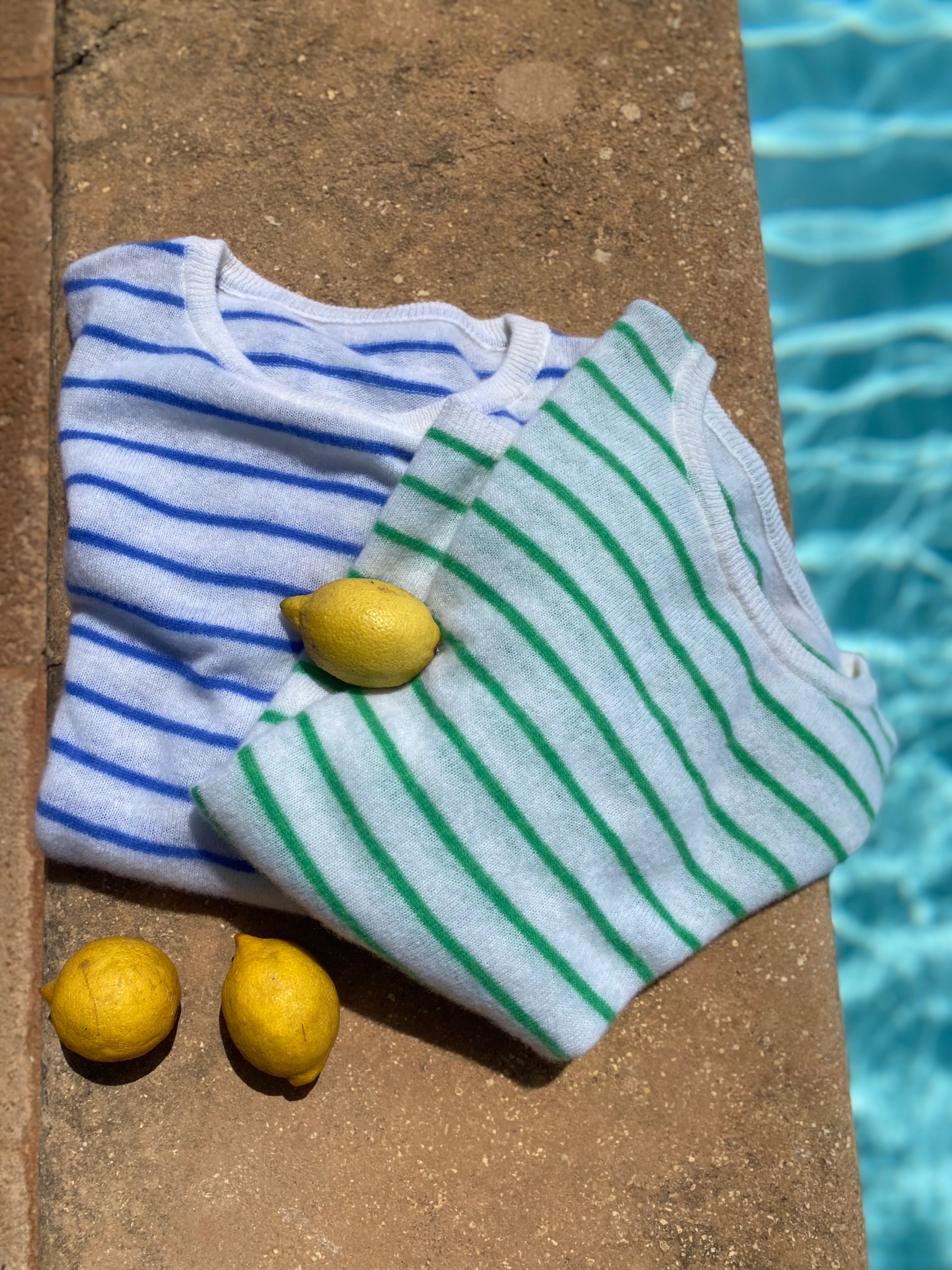 striped Strick-Shirt aus Cashmere-Merino, panna/verde amalfi
