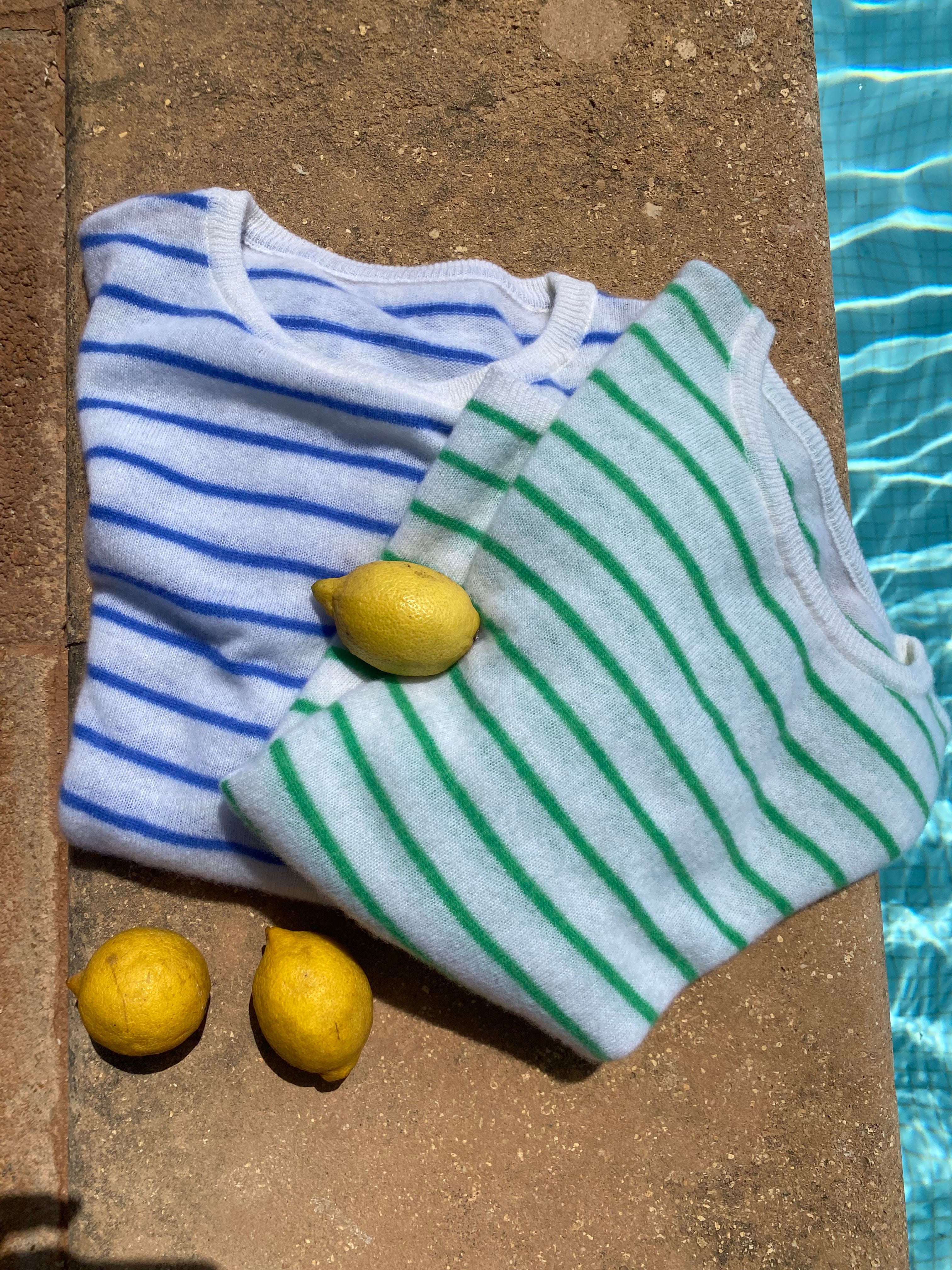 striped Strick-Shirt aus Cashmere-Merino, panna/riviera