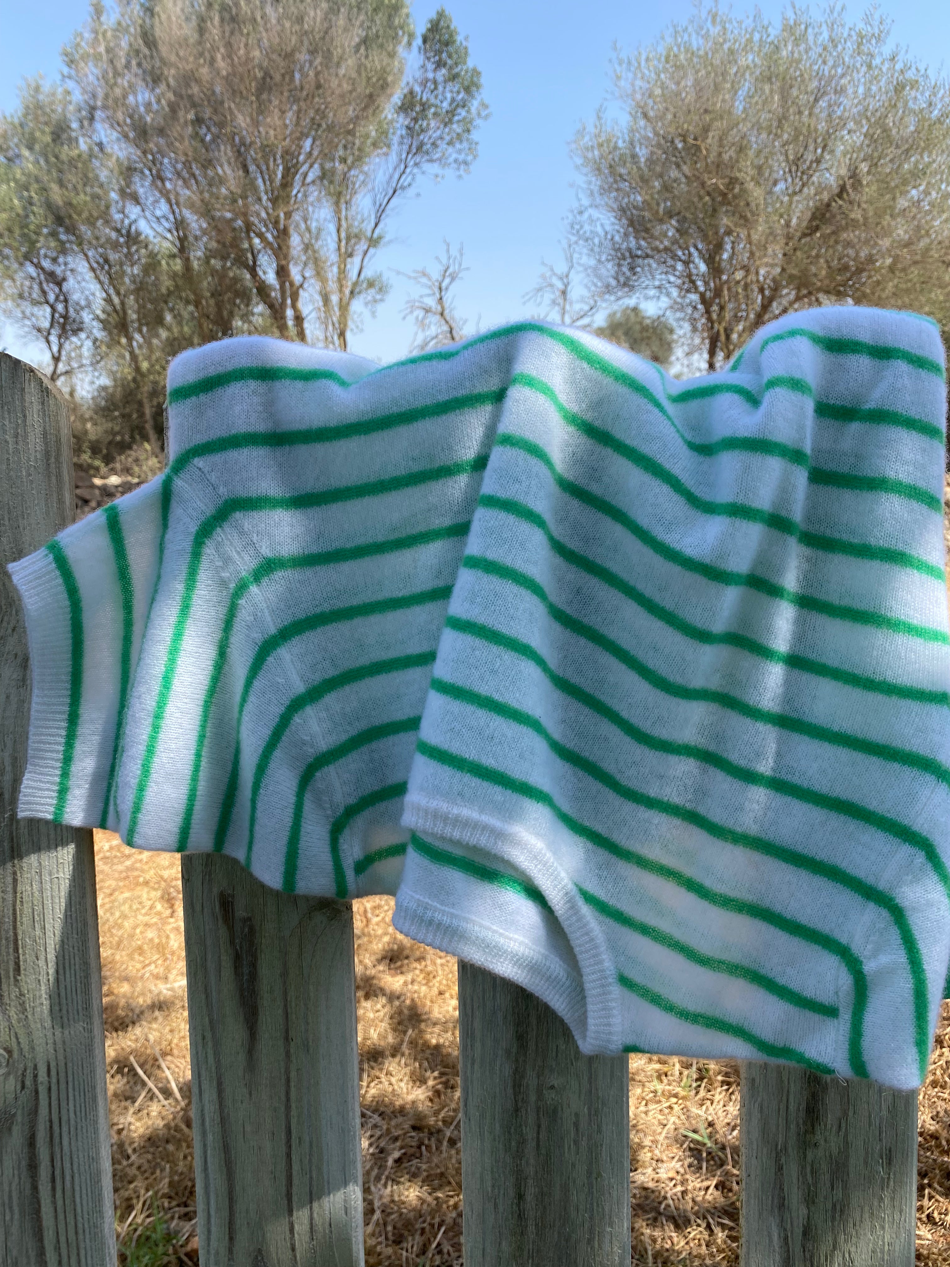 striped Strick-Shirt aus Cashmere-Merino, panna/verde amalfi