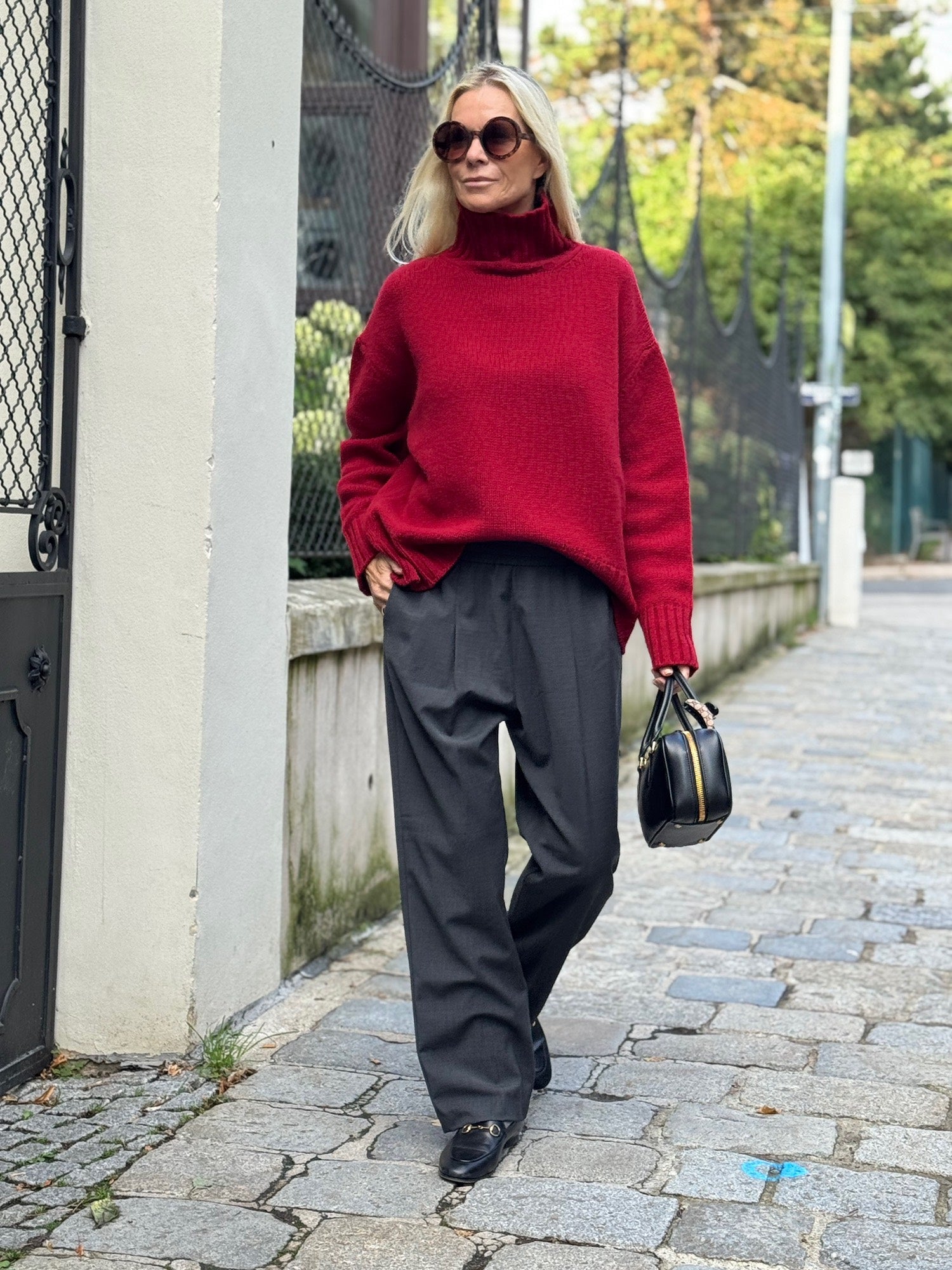 feine Bundfaltenhose mit Bügelfalte, Dark Grey Melange