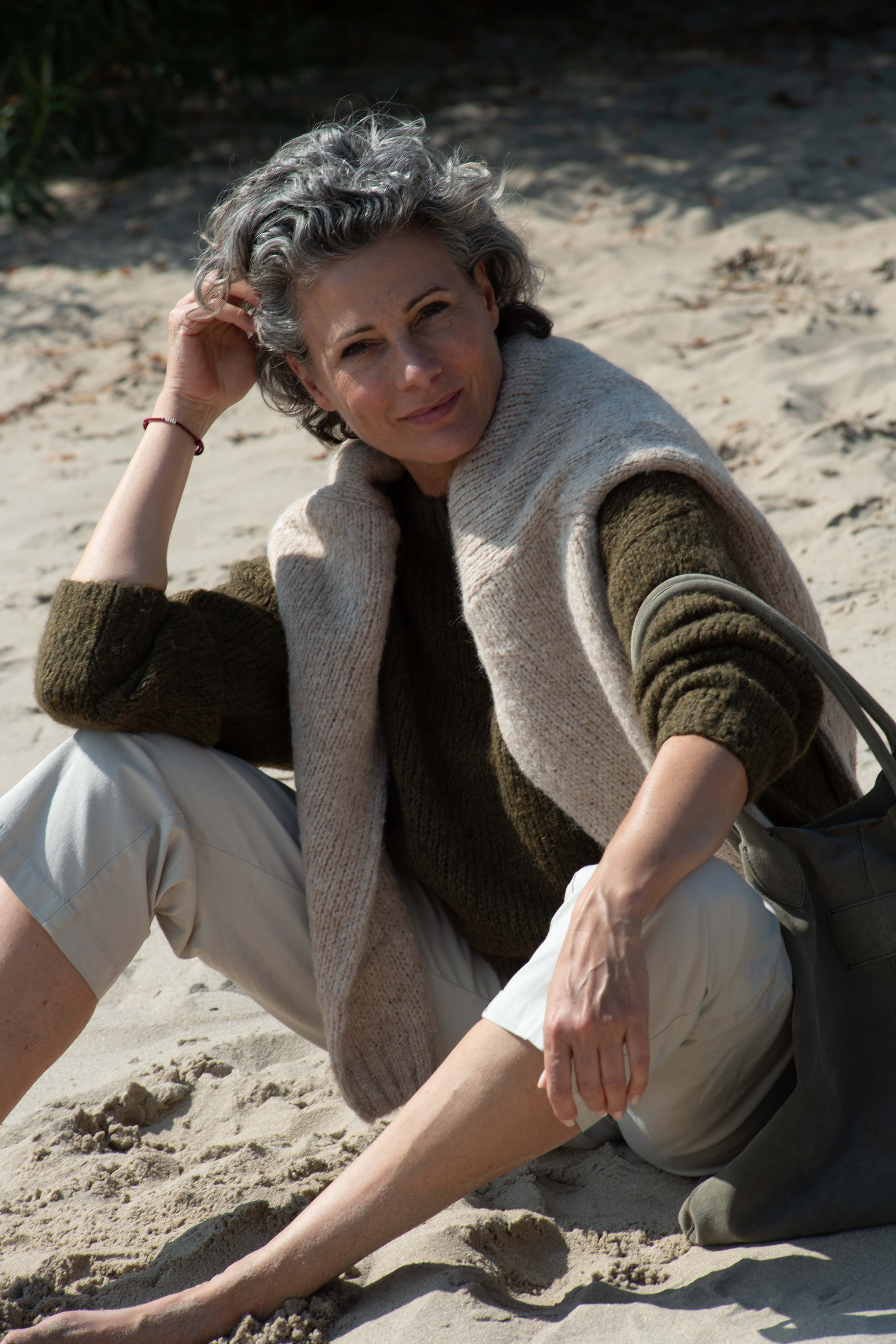 oversized Alpaka-Pullover, Khaki