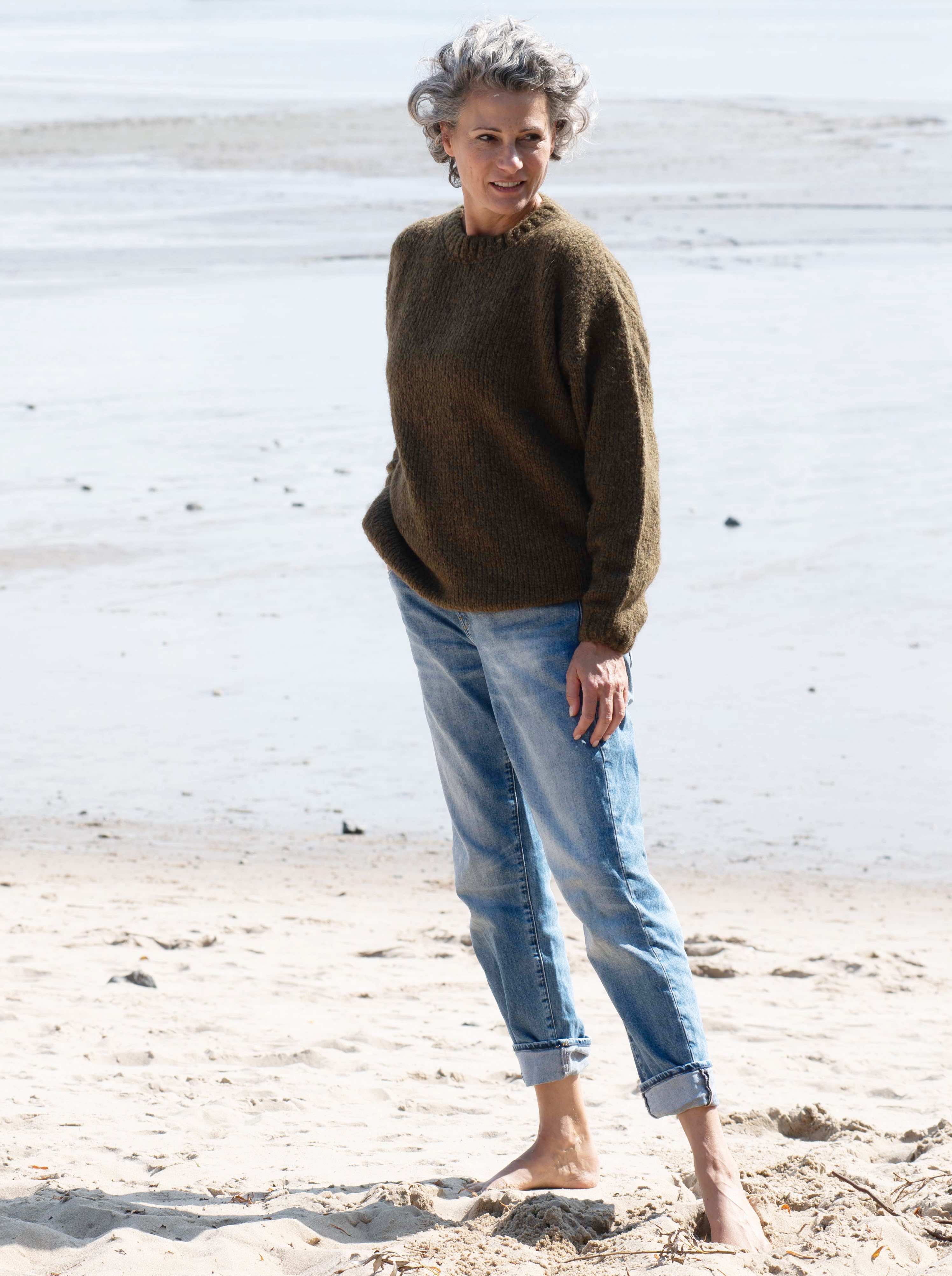 oversized Alpaka-Pullover, Khaki