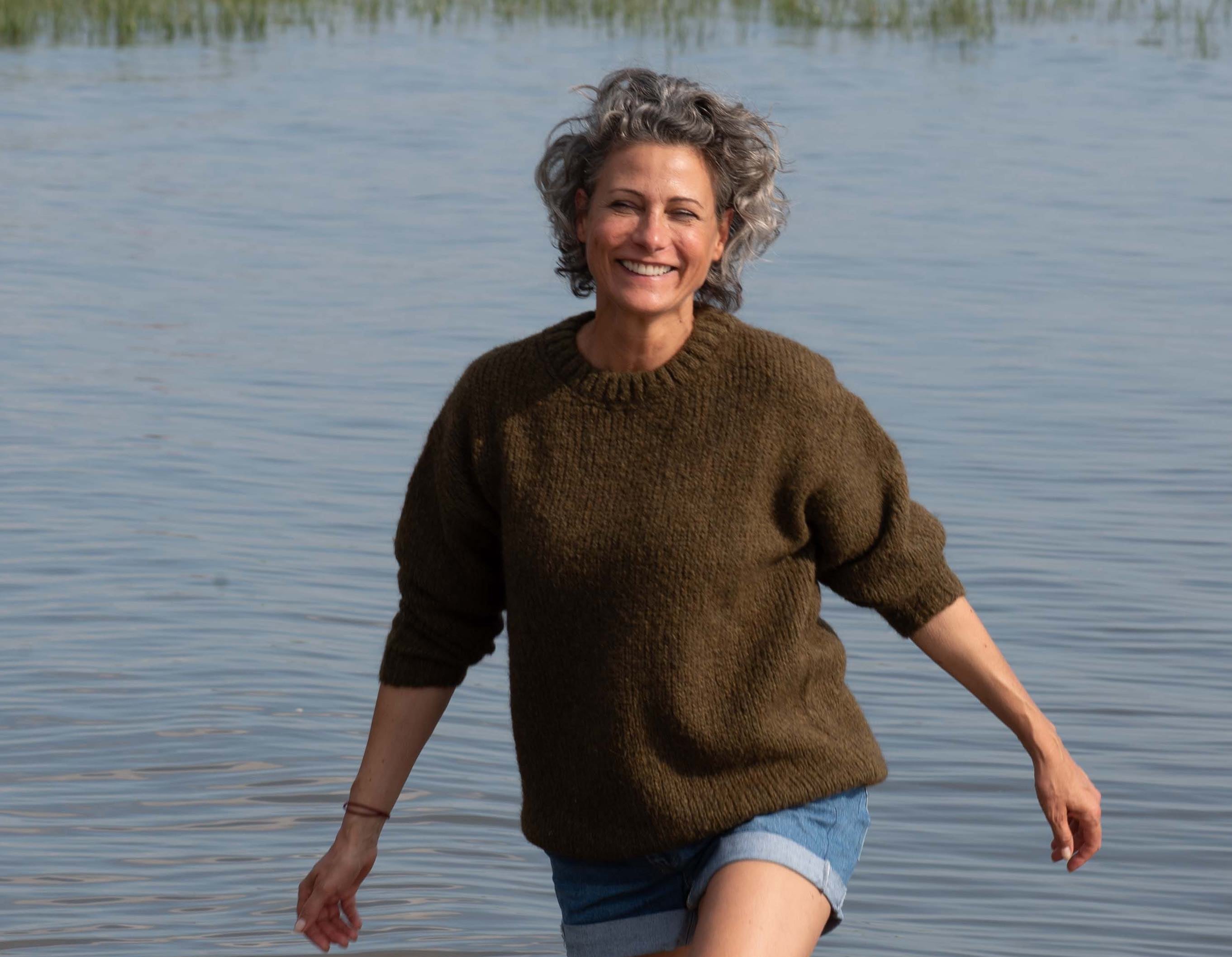 oversized Alpaka-Pullover, Khaki