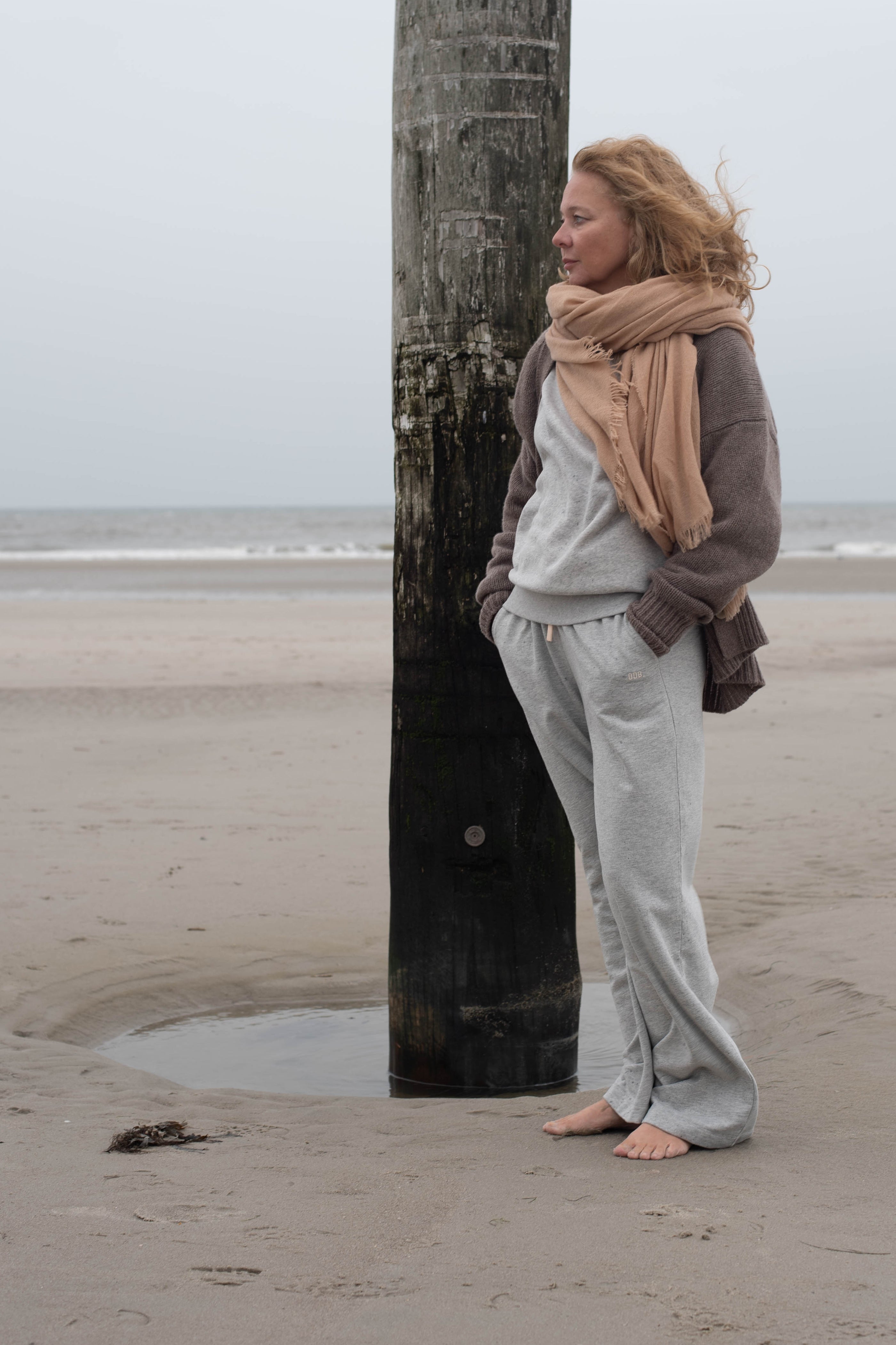 SALE - oversized Jog Pant mit weitem Bein, Light Grey Melange