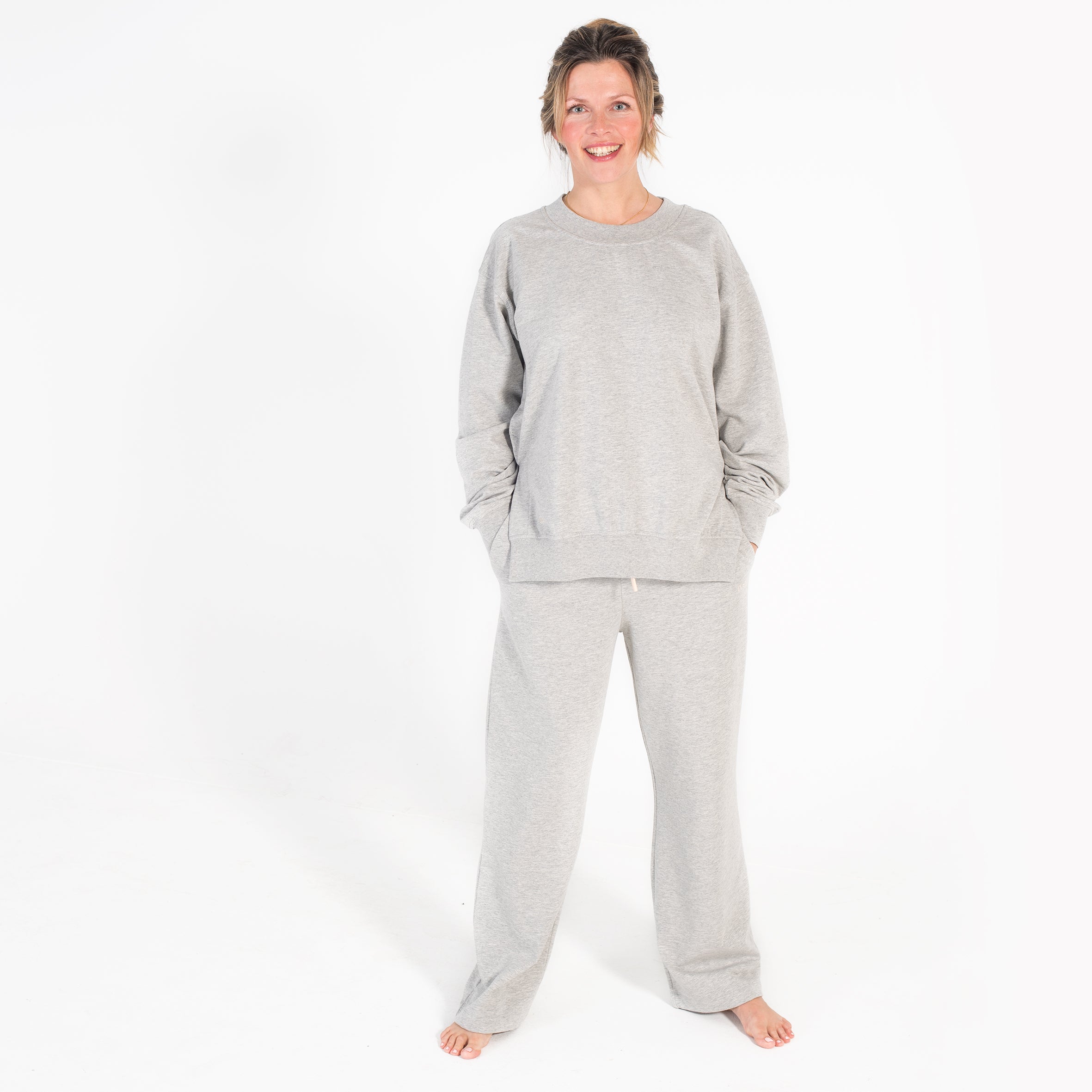 SALE - oversized Sweater mit Schlitzen, Light Grey Melange