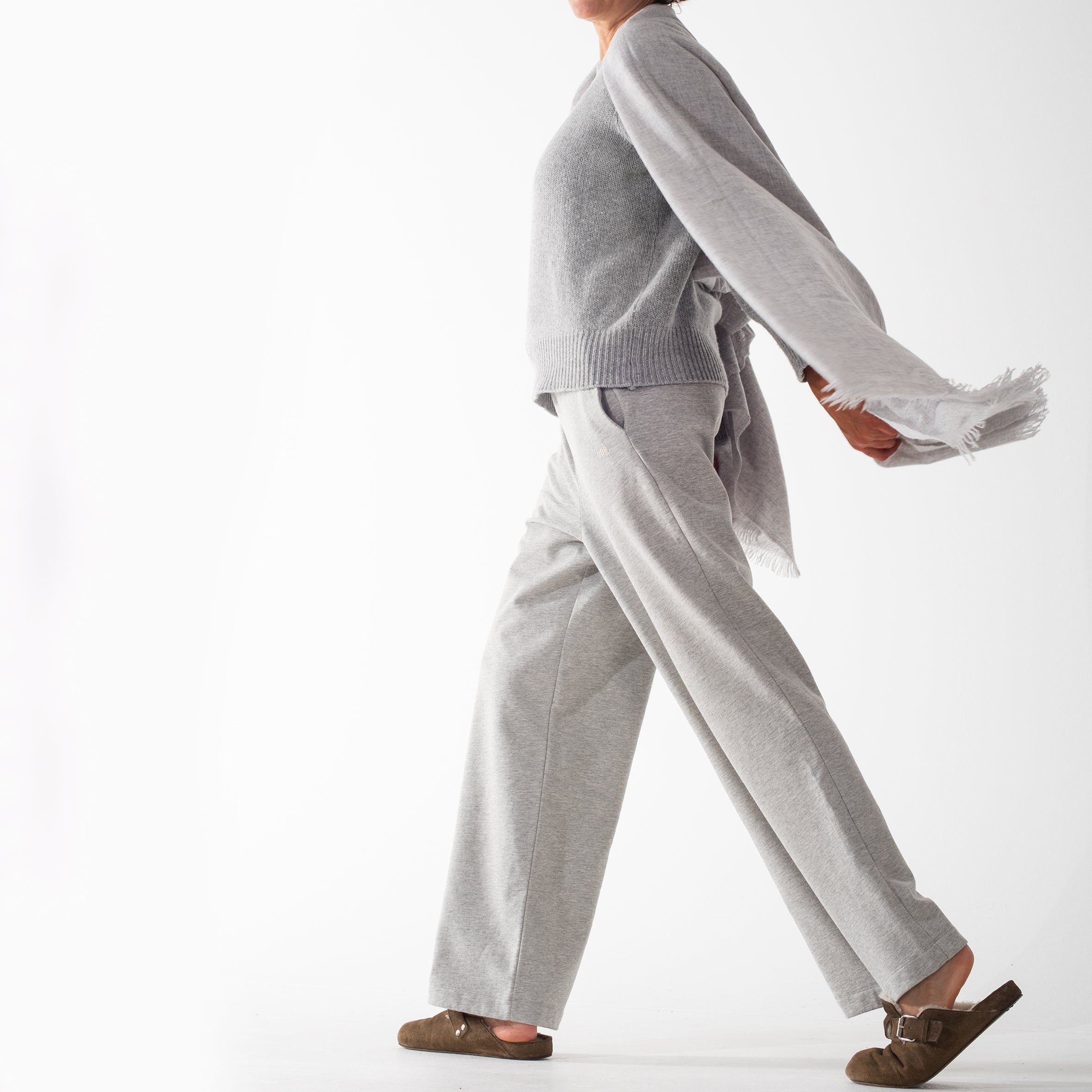 SALE - oversized Jog Pant mit weitem Bein, Light Grey Melange