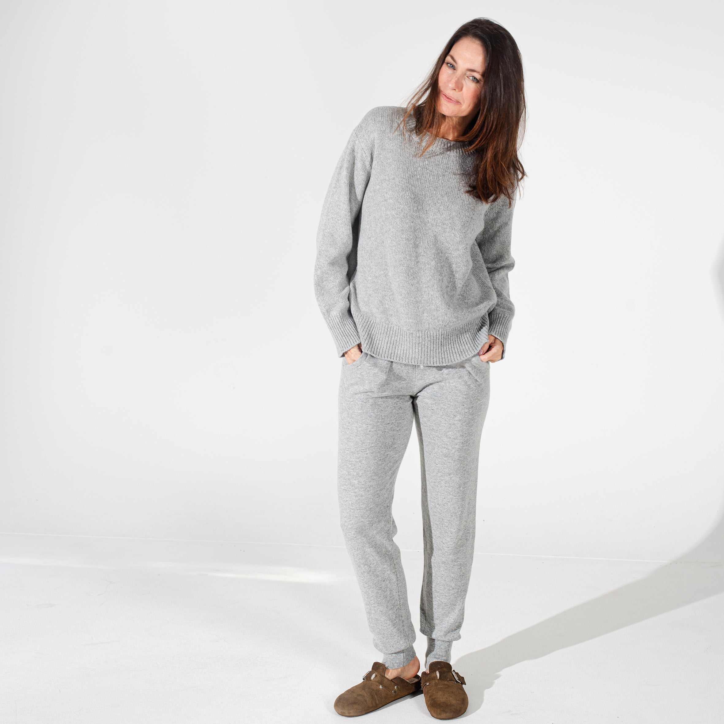 SALE - cozy knitted Jog Pant aus Cashmix, light grey Melange