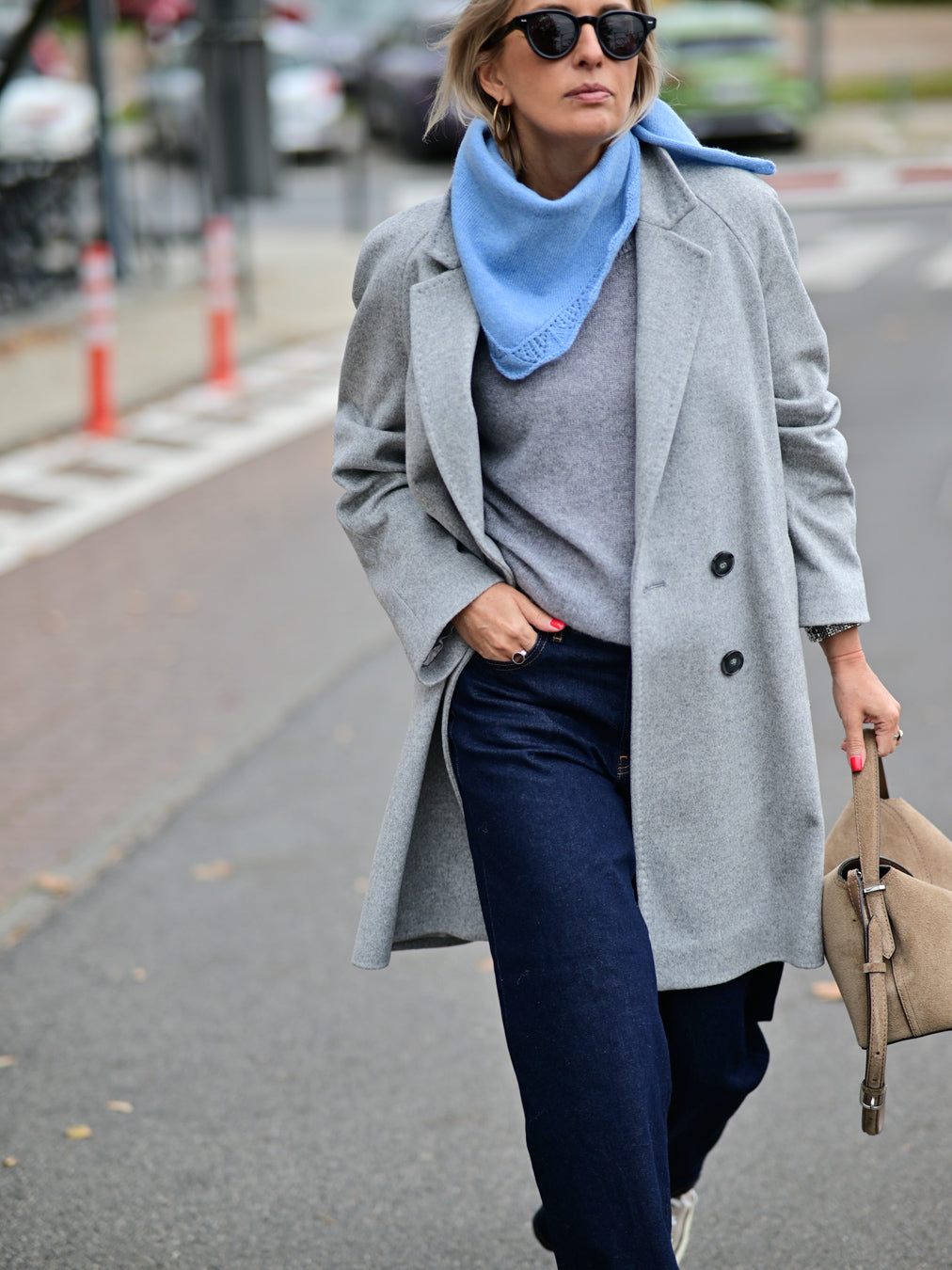 doppelreihiger Blazermantel, Flanel Grey Melange