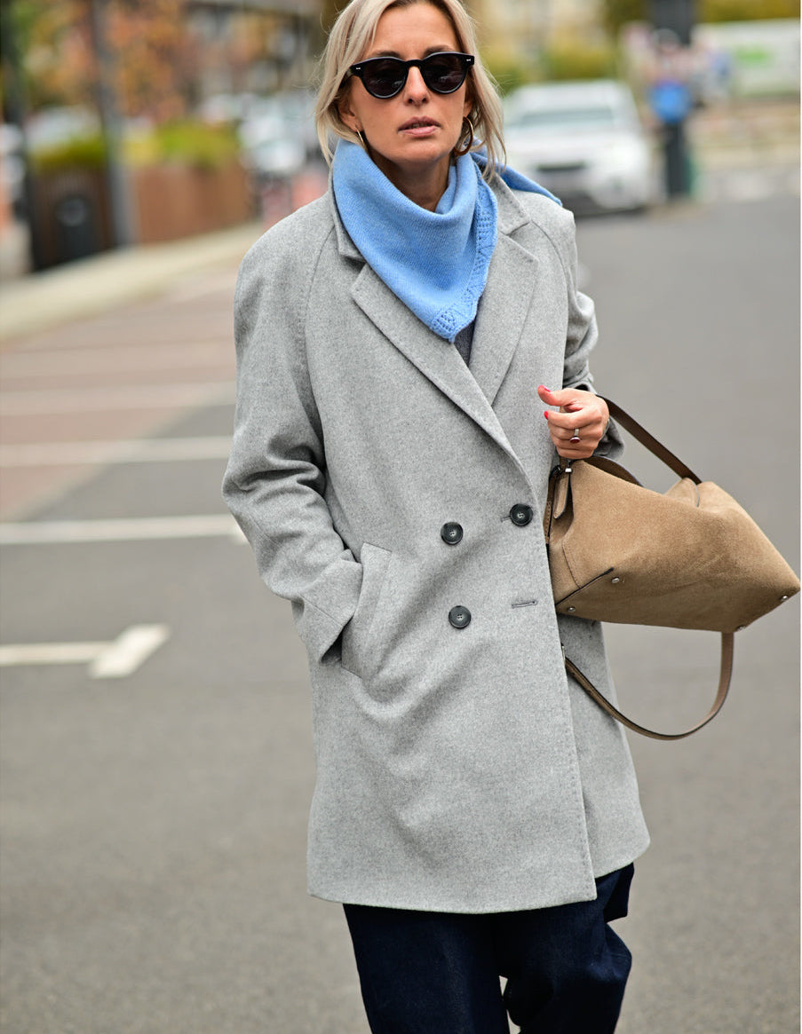 doppelreihiger Blazermantel, Flanel Grey Melange