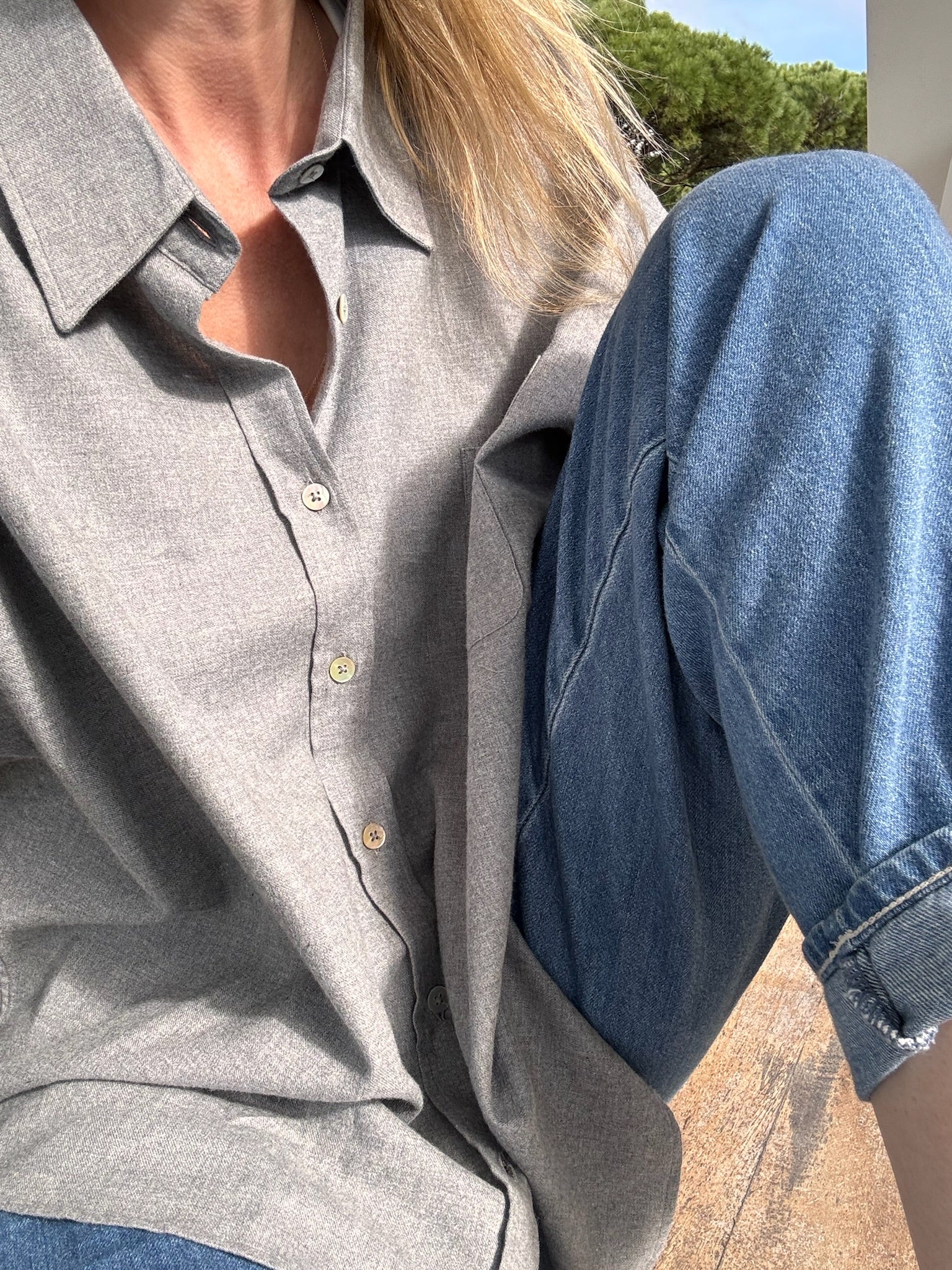 Italian Flannel-Shirt, Light Grey Melange