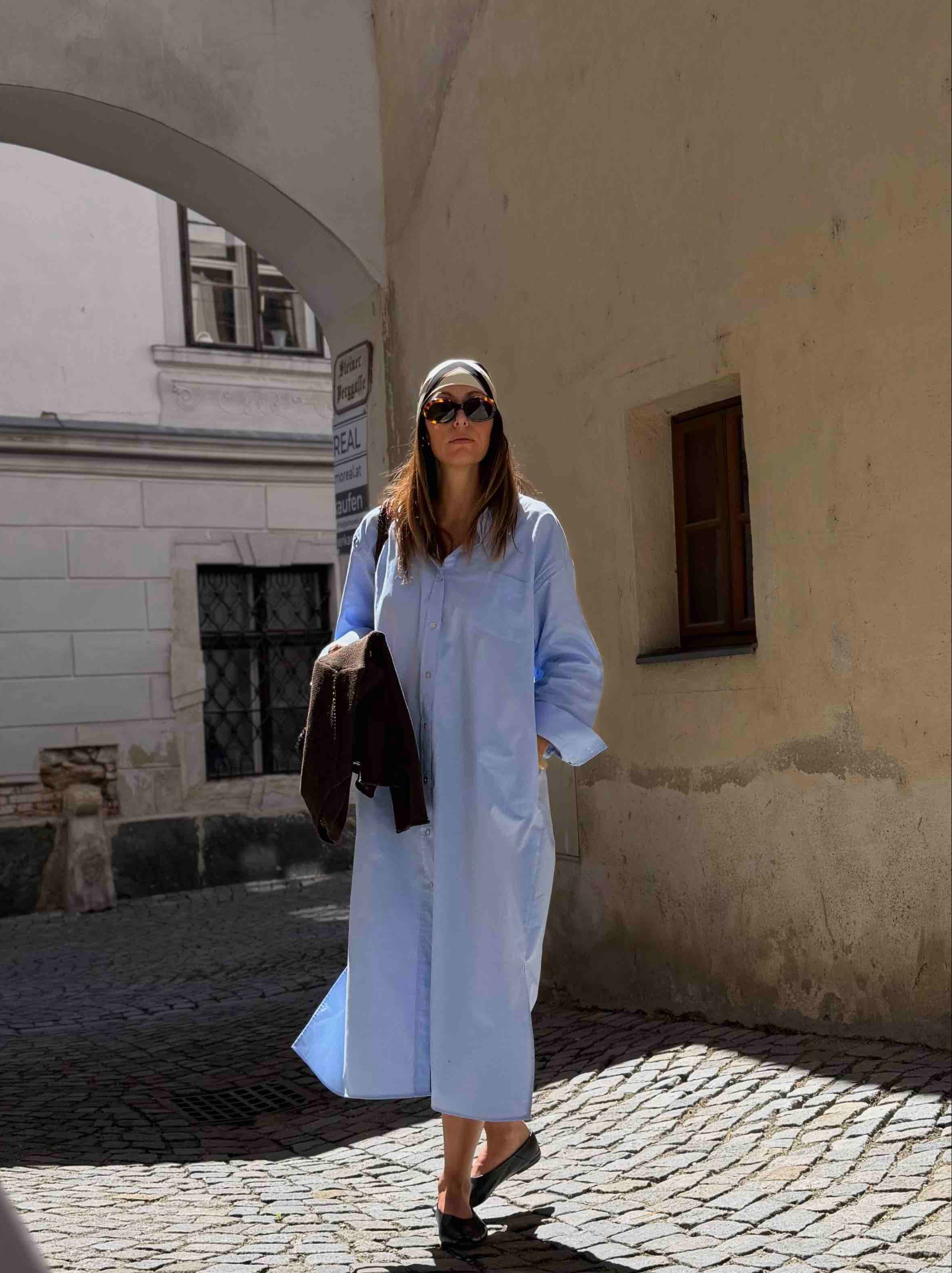Long Italian Oxford-Shirt-Dress, Baby Boy Blue