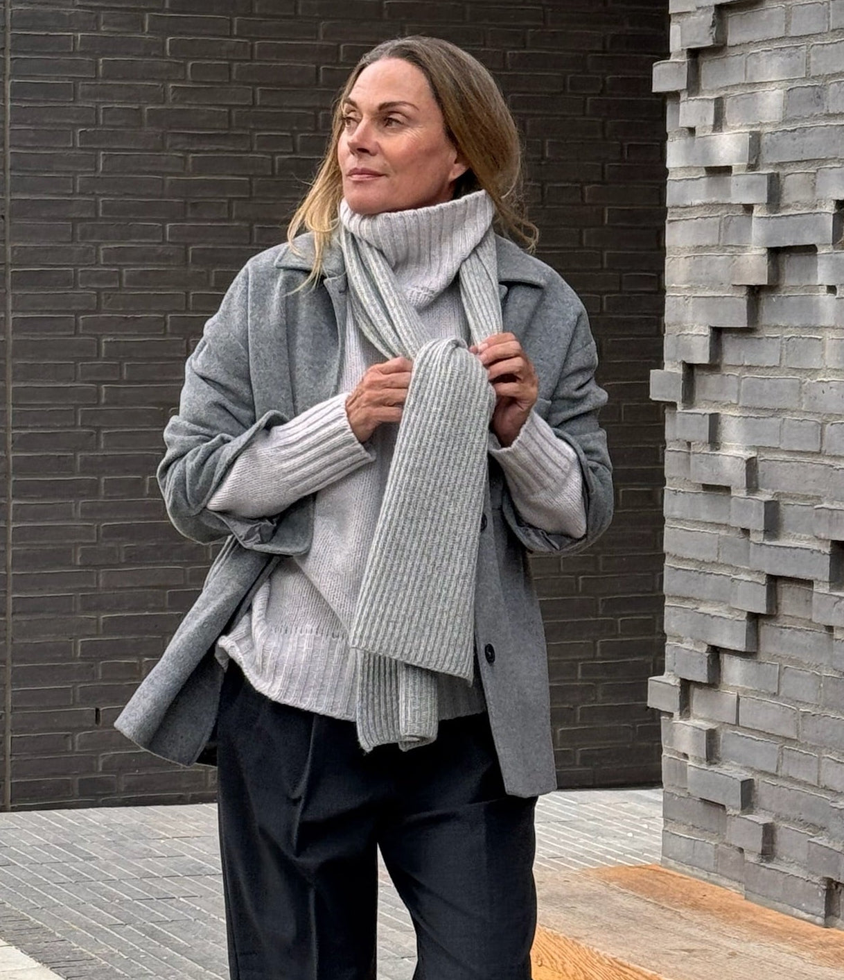 patent gestrickter Schal aus Cashmix, Light Grey Melange