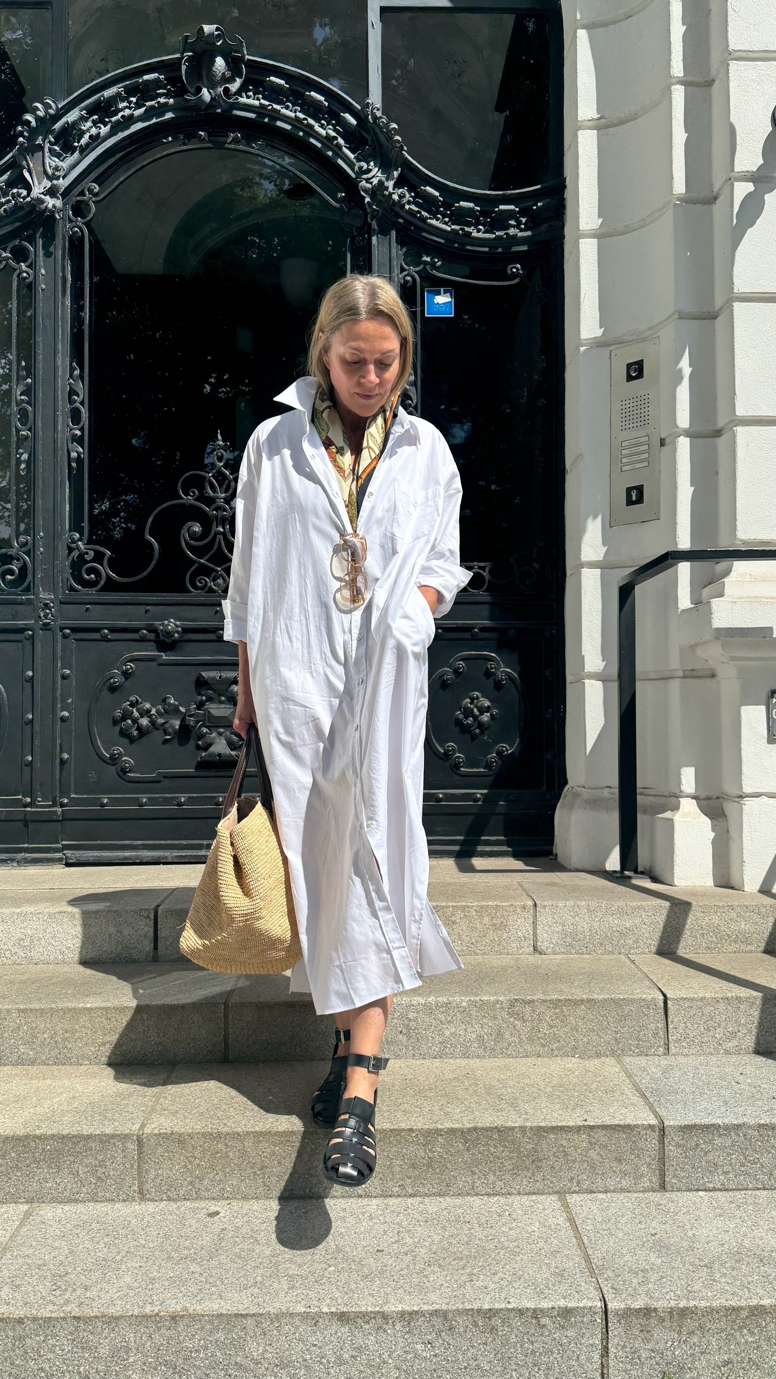 Long Italian Oxford-Shirt-Dress, Bright White