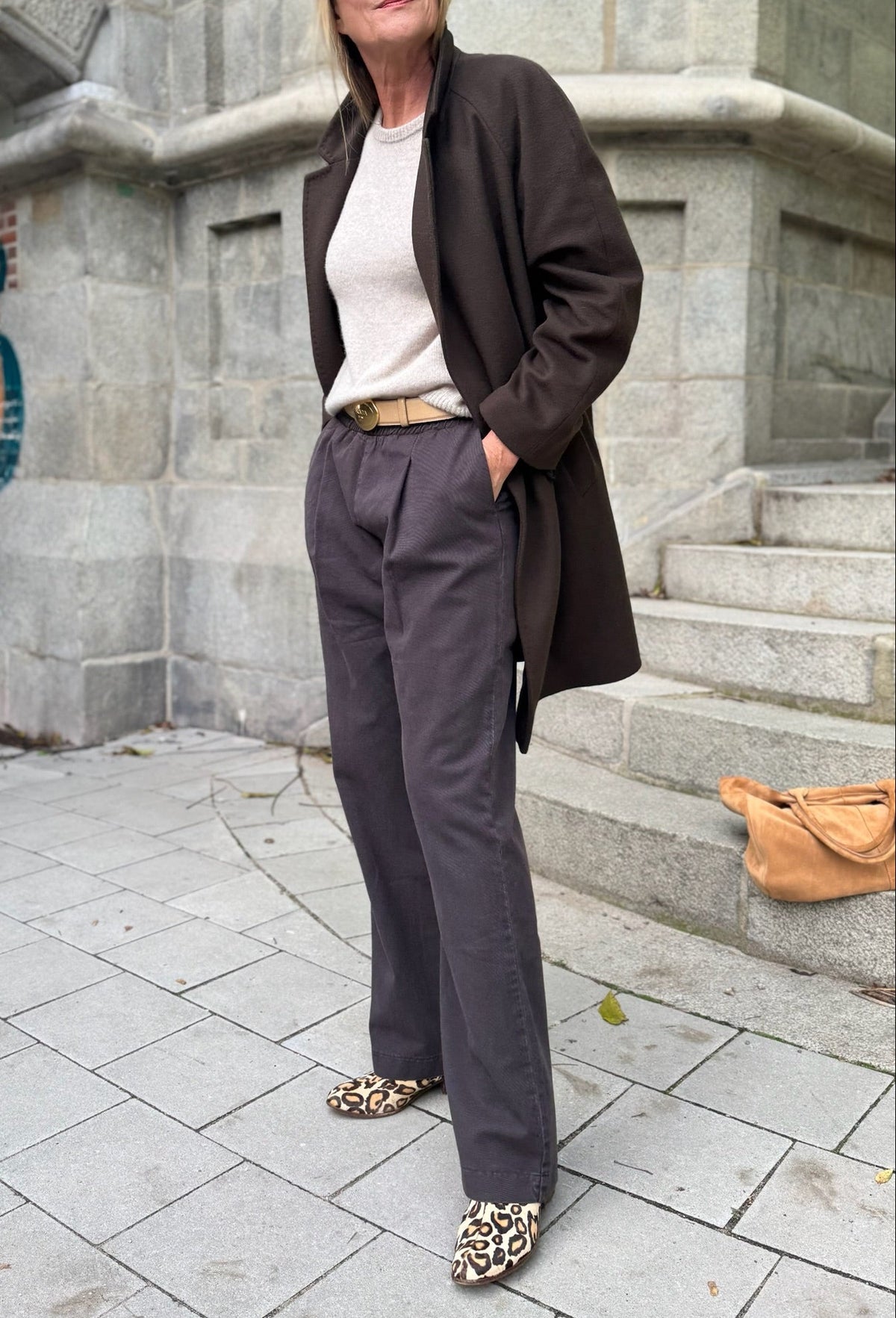 lässige Gabardine-Hose mit Bundfalte, Navy
