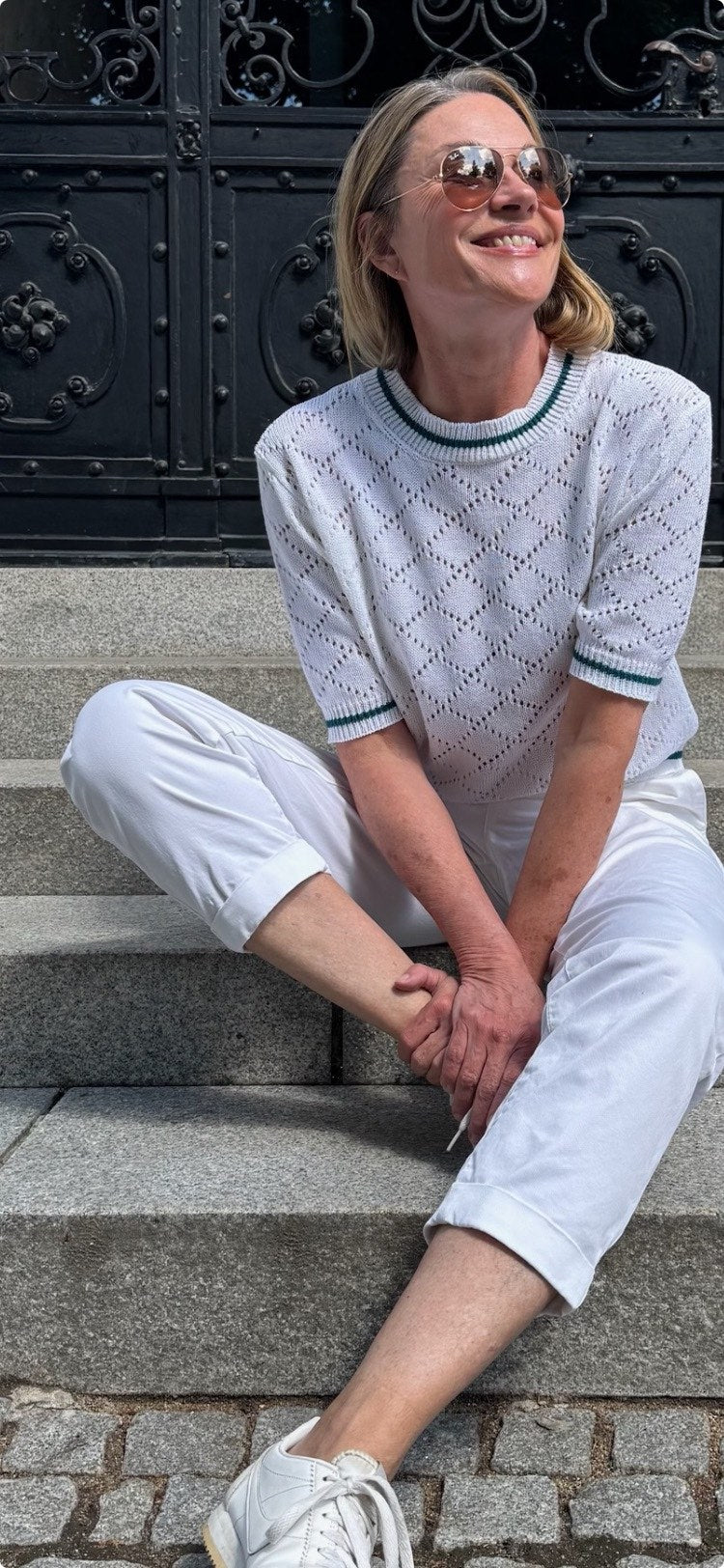 Ajour-Strick-Shirt, Bright White/Green