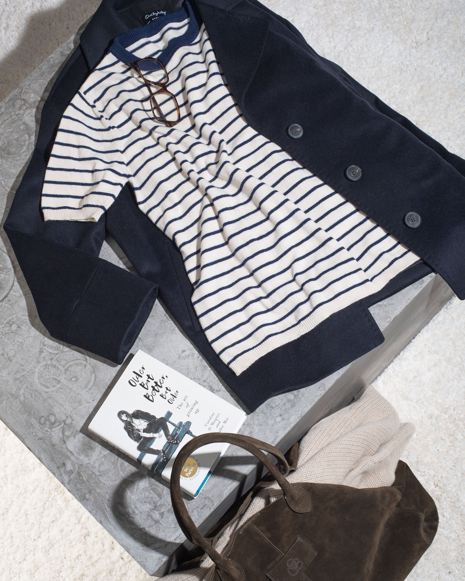 striped Strick-Shirt aus Cashmix, panna/navy