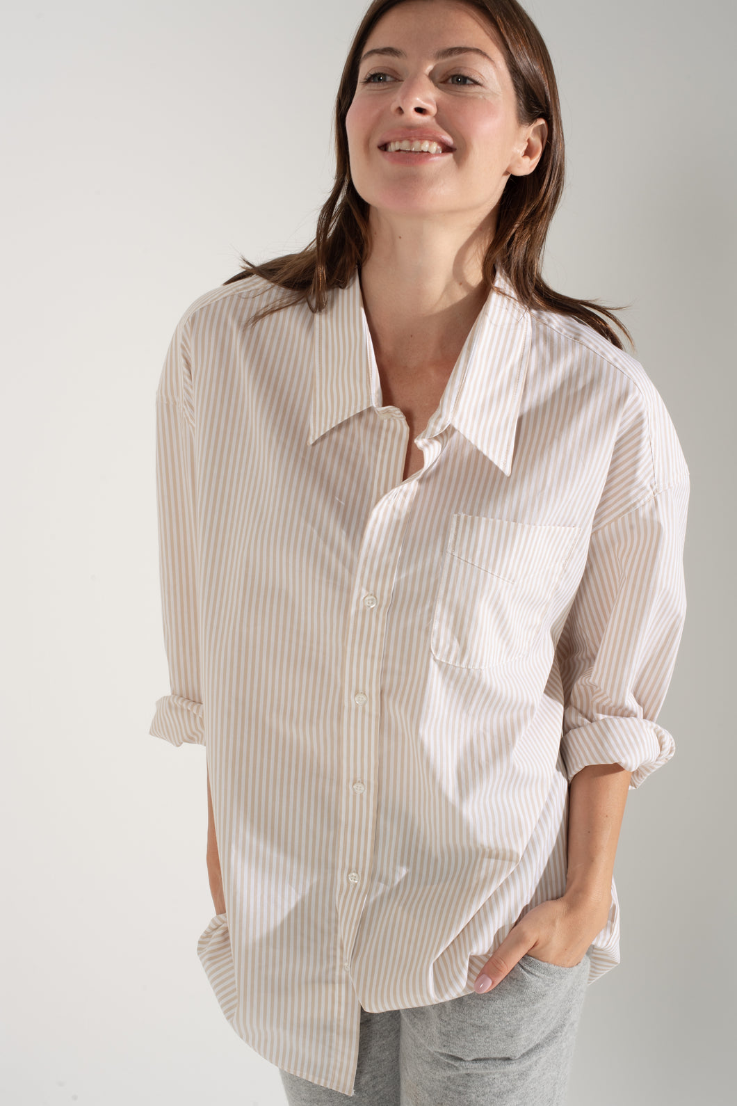 The ideal shirt, striped sand & white