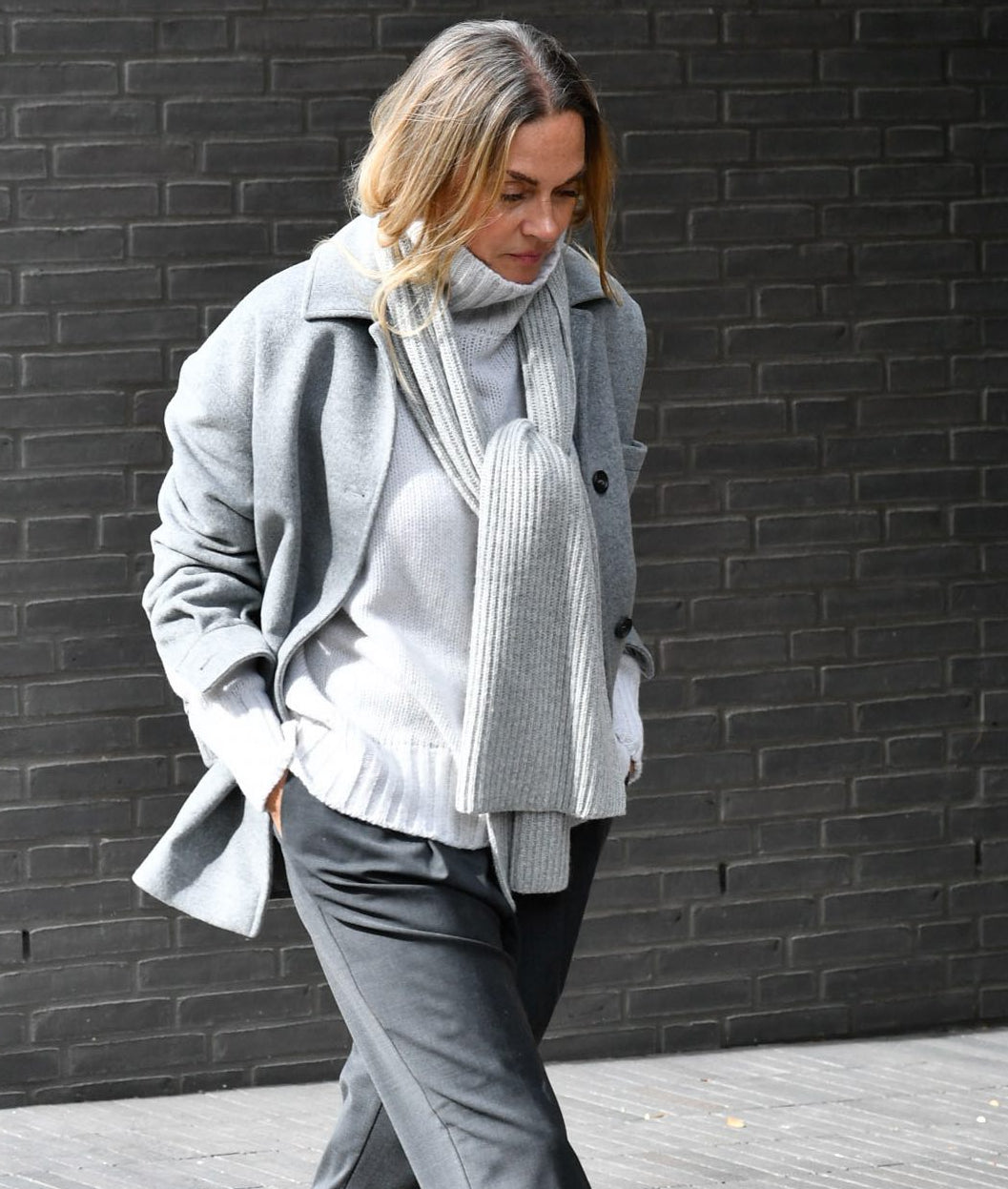 patent gestrickter Schal aus Cashmix, Light Grey Melange