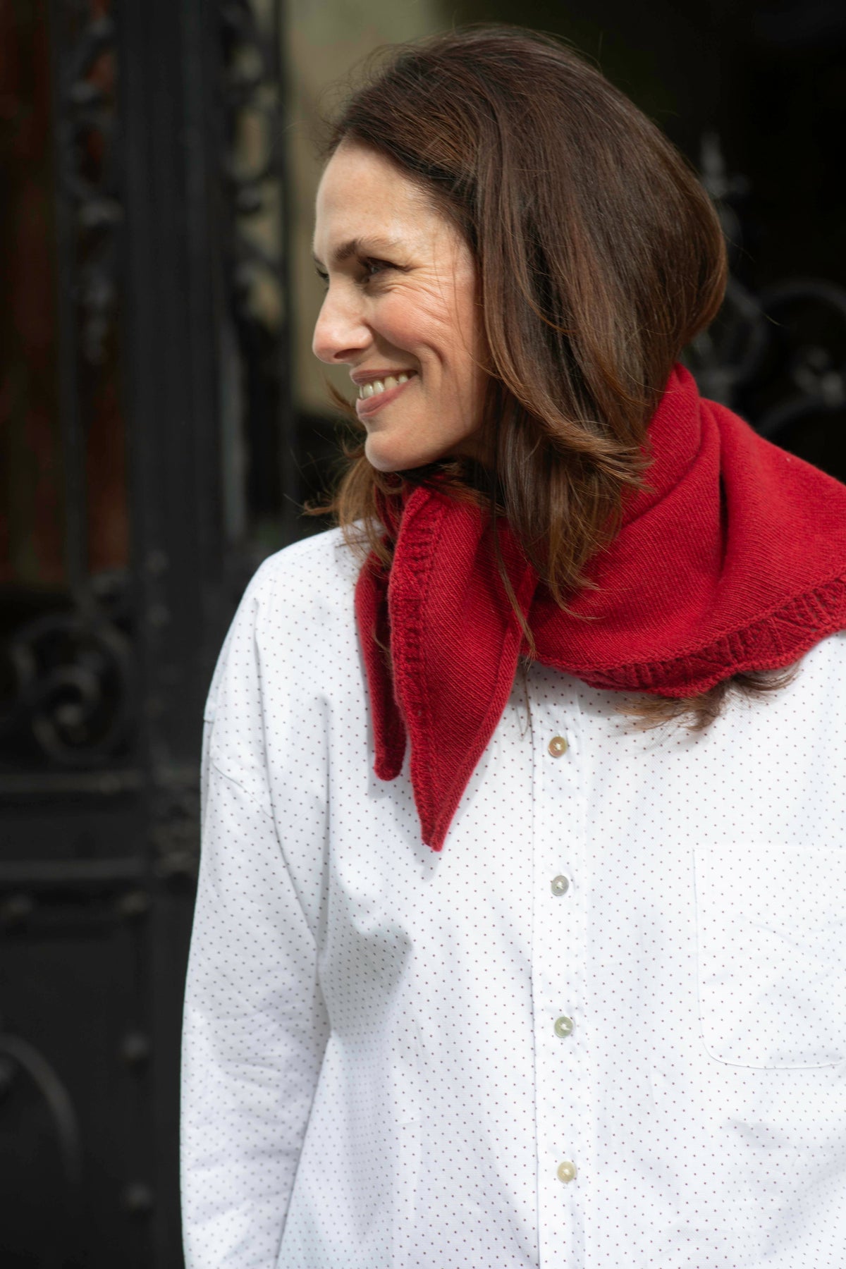 Cashmere-Merino Dreieckstuch mit Lochmuster-Bordüre, Italian Red