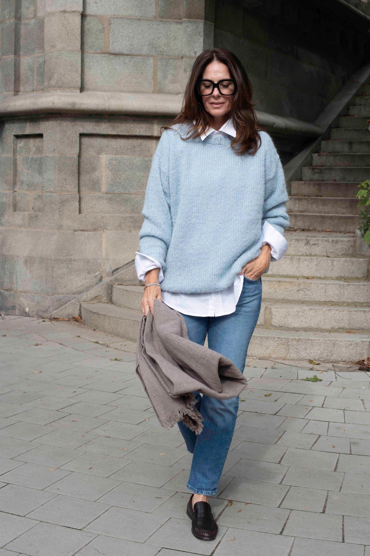 oversized Alpaka-Pullover, Saltwater Blue