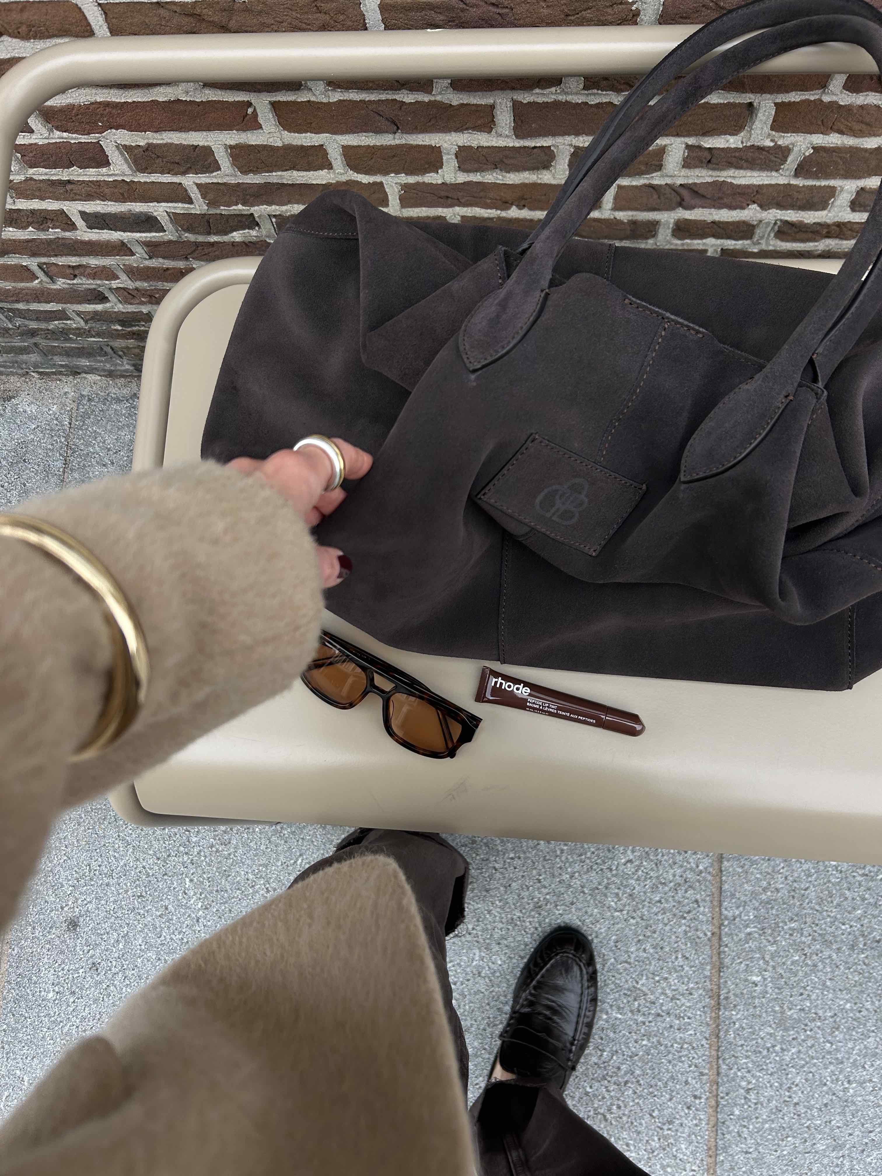 Maxi-Tote-Bag aus Suede, Chocolate