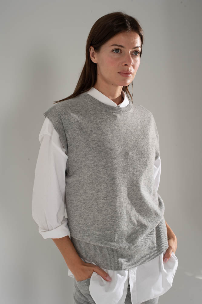 SALE - boxy Overshirt aus Cashmix, light grey Melange