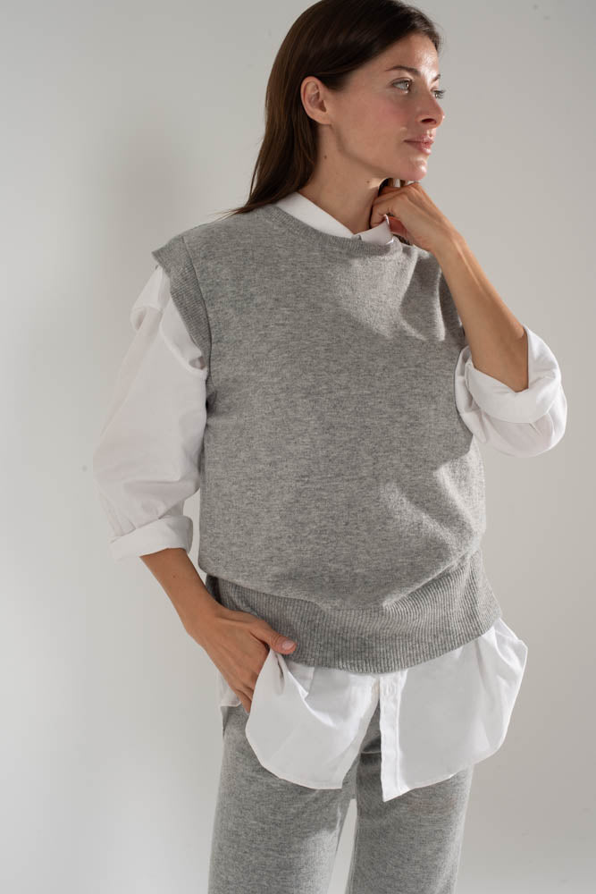 SALE - boxy Overshirt aus Cashmix, light grey Melange