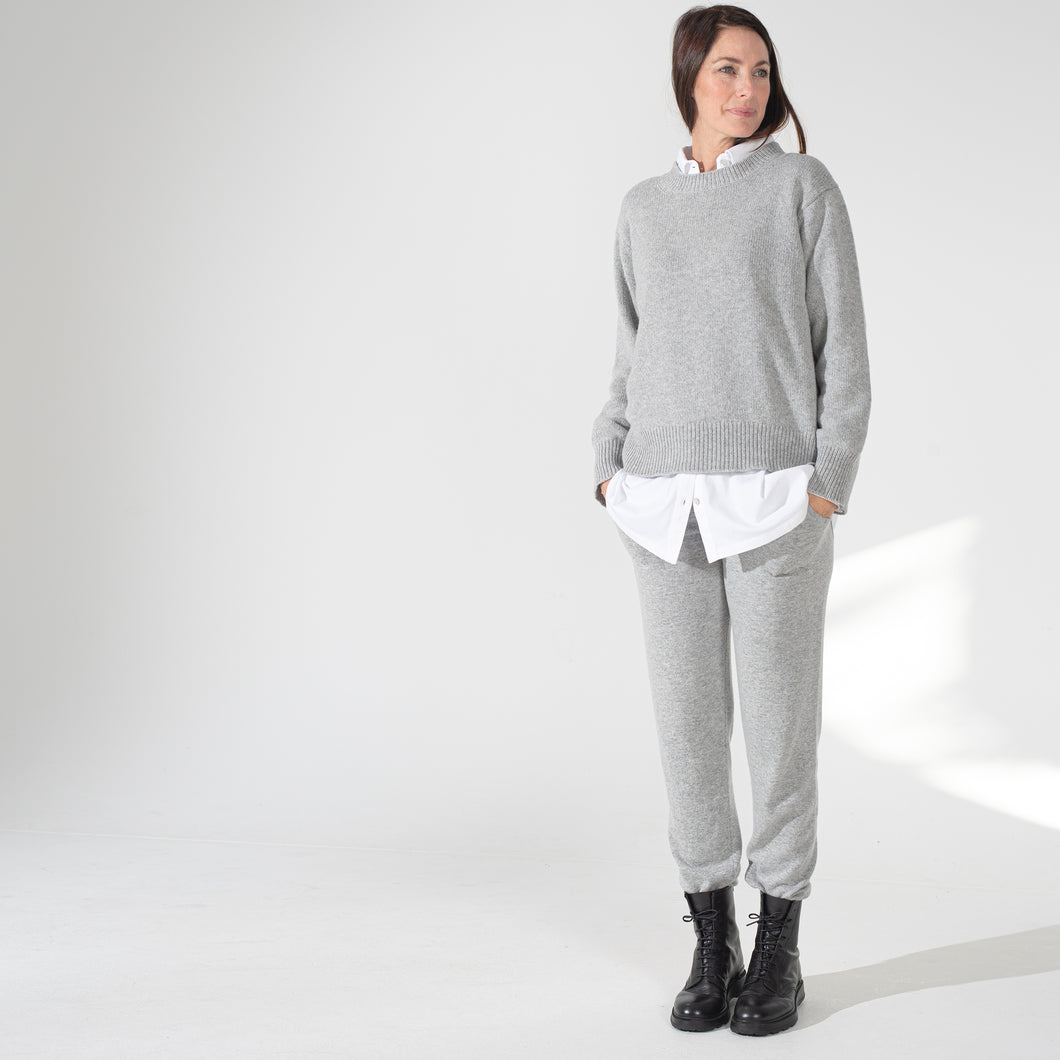 cozy knitted Jog Pant aus Cashmix, light grey Melange
